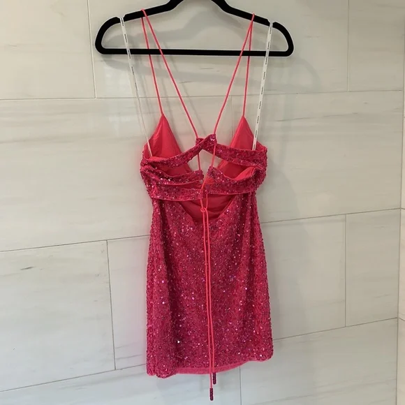 RETROFETE Neon Pink Sequin Dress- Size M - Picture 8 of 10